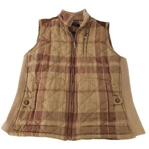 Lauren Ralph Lauren Plaid Vest Quilted Western Tan Womens Petite Size Medium